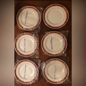 Royal Worcester "Beaufort" pattern navy and rust set of six bread and butters